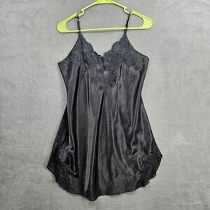 Vintage 90s Victoria's Secret Gold Label Black Satin Lace Slip Dress Size M